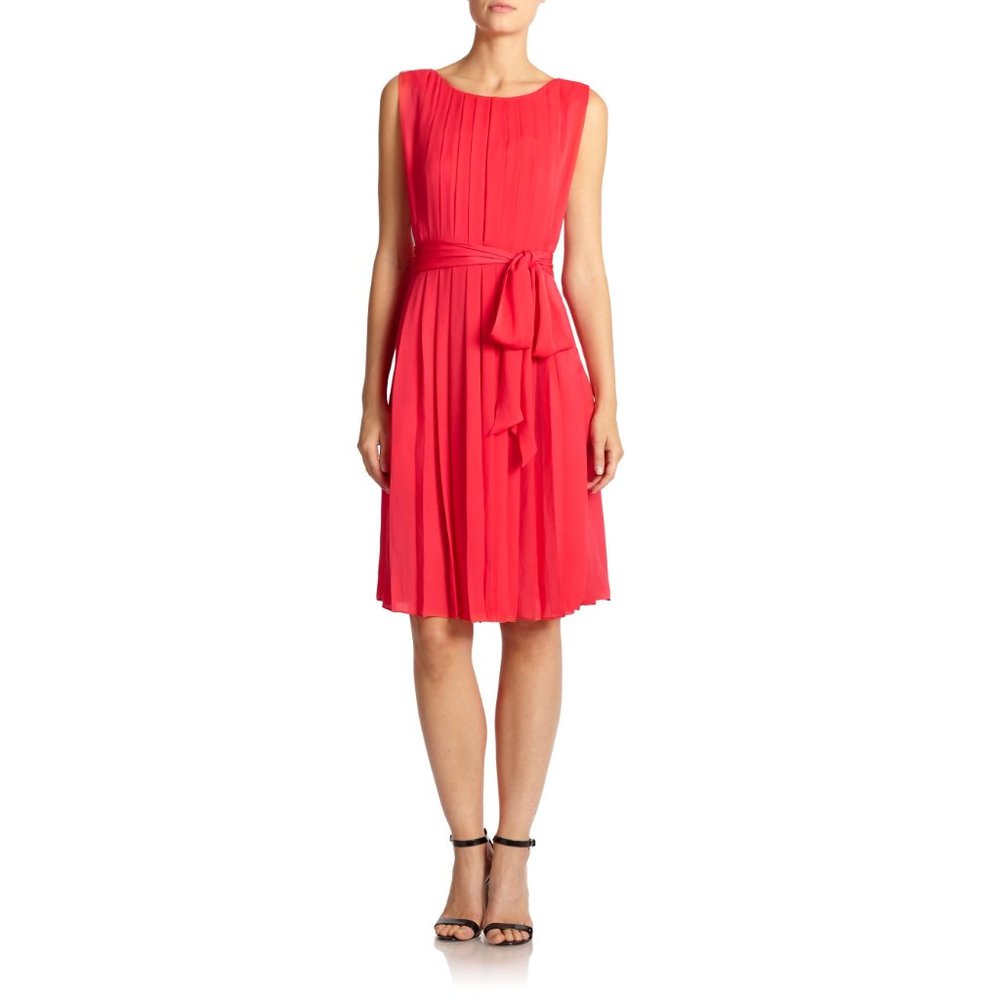 L'AGENCE Coral Red Pleated Midi Dress sz 4 No Tie - Picture 3 of 12
